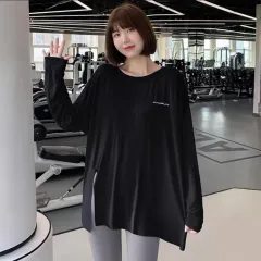 Quick-dry T-shirt Yoga Slit Sports Top - Black - View 1