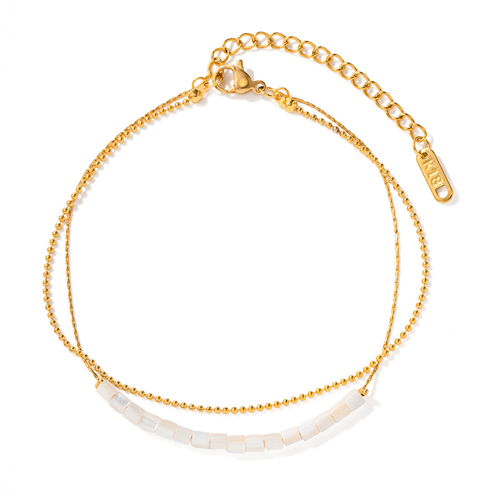 18K Gold Stainless Steel Double-layer Cylindrical Shell Beaded Anklet