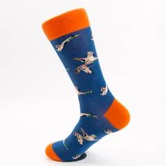 Female Casual Printed Flower And Bird Butterfly Cotton Middle Tube Socks - Red - View 1