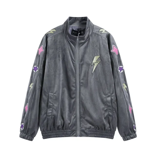 Velvet Jacket Suede Embroidered Coat Gray - Shop at LoveMi