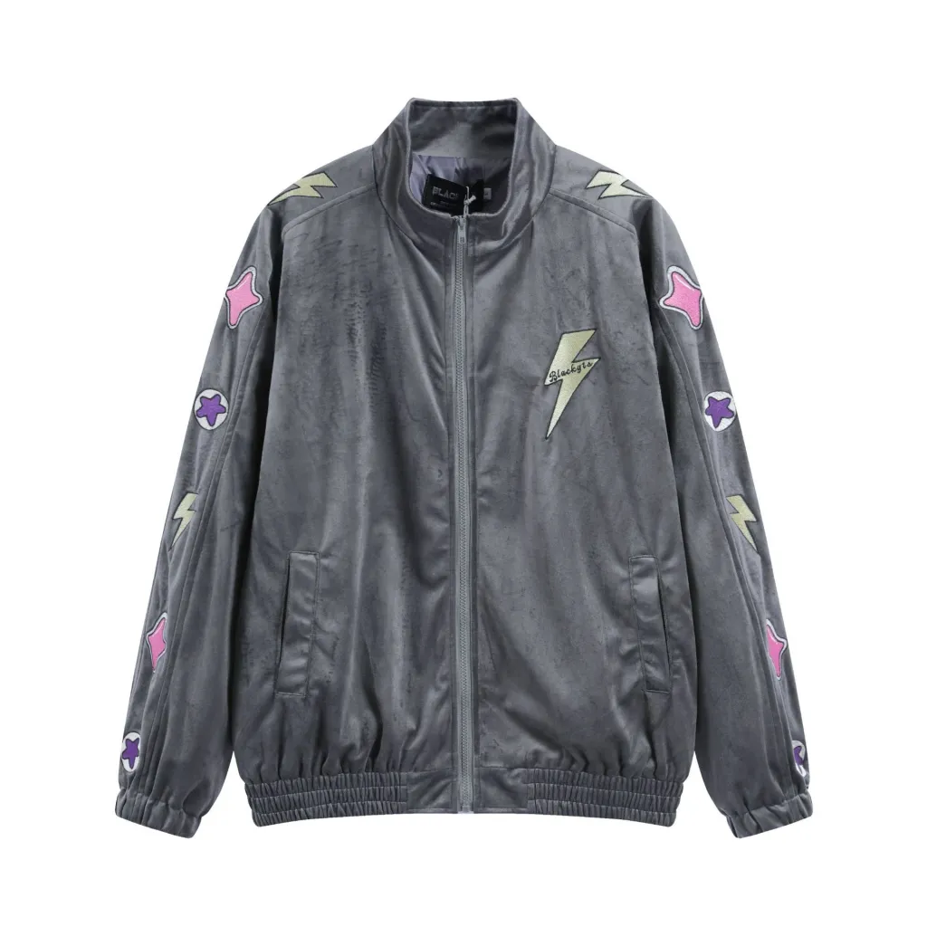 Velvet Jacket Suede Embroidered Coat - Grey