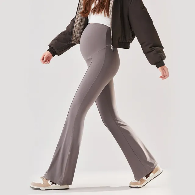 Pregnant Women Wearing Flared Pants For Casual Wear Gray Coffee - Shop at LoveMi