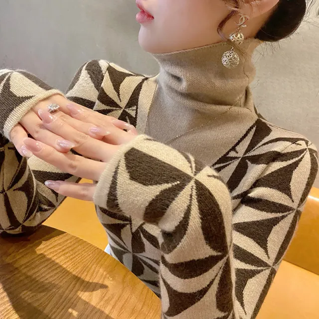 Women's Turtleneck Sweater Bottoming Shirt Khaki - Shop at LoveMi
