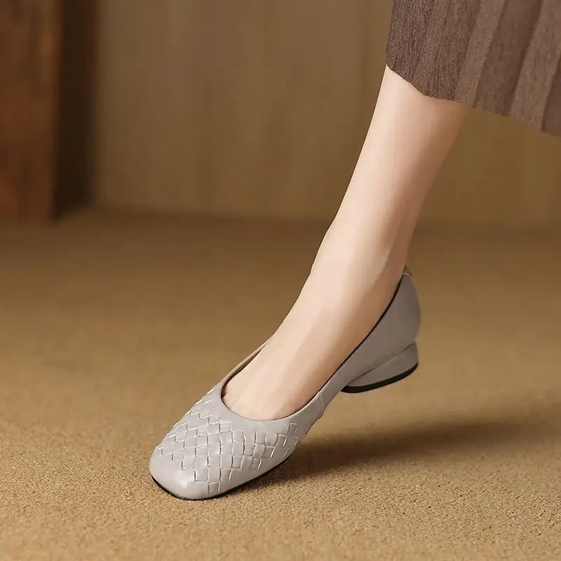 Soft-leather French-style Woven Low-cut Shoes
