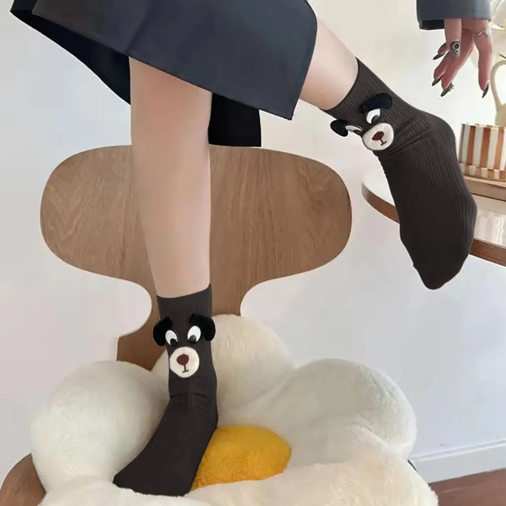 Three-dimensional Cartoon Big Ears Puppy Sweet Socks - Brown