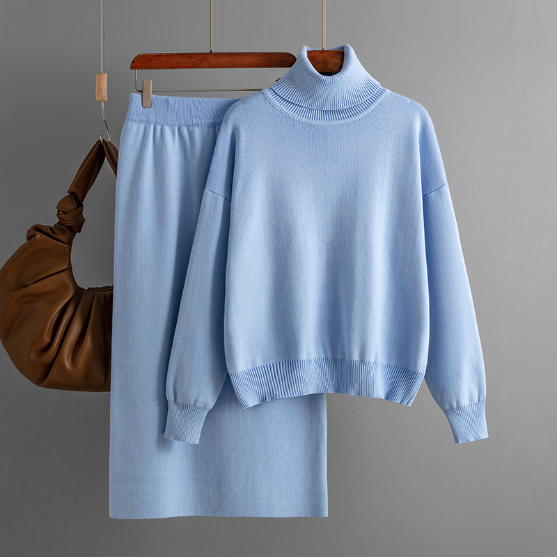 Solid Color Turtleneck Sweater Sheath Skirt Two-piece Set Autumn And Winter - Image 5