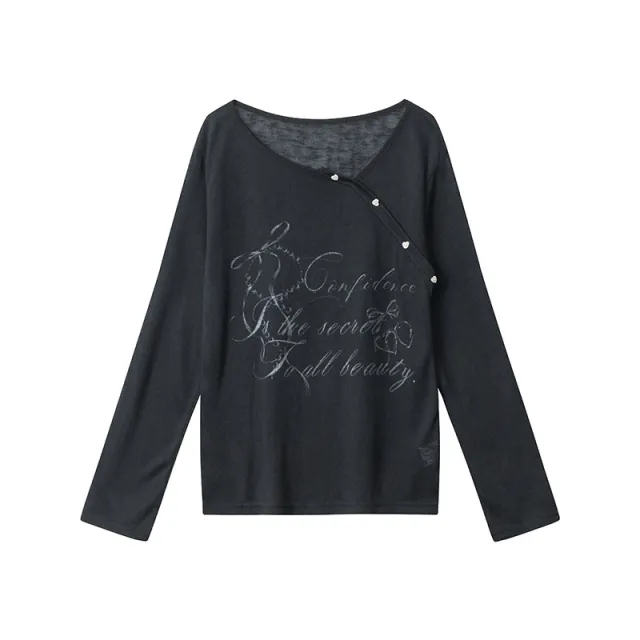 European And American Retro Thin Autumn Printed Long Sleeve Black - Shop at LoveMi