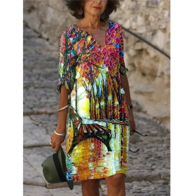 Women's Printed Loose Bamboo Fiber Linen Floral Short Sleeves Element 1 - Shop at LoveMi