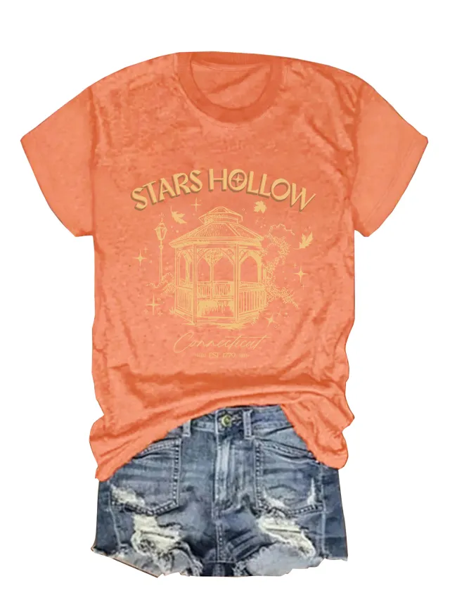 Casual Fashion Women's Wear Letter Graphic Print Crew Neck Short Sleeve Bright Orange - Shop at LoveMi