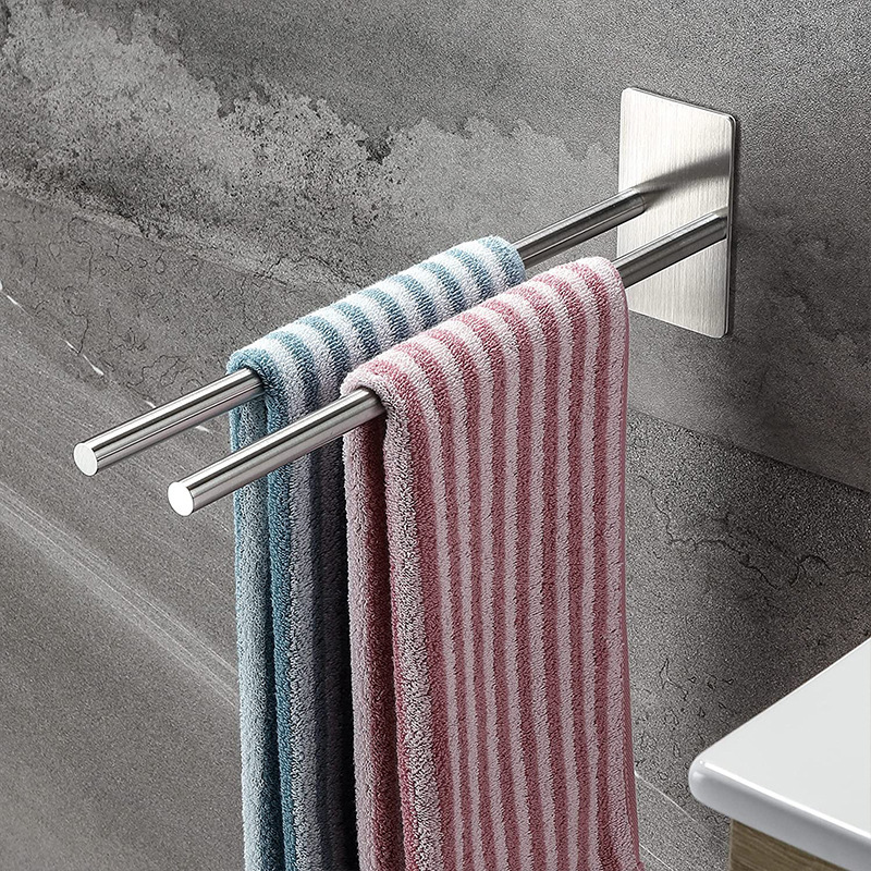 Stainless Steel Towel Bar Wall-mounted Bathroom Shelf Double-towel-bar Design