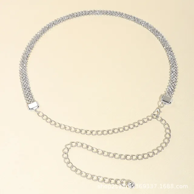 Crystal Chain Rhinestone Inlaid Waist Chain Silver - Shop at LoveMi