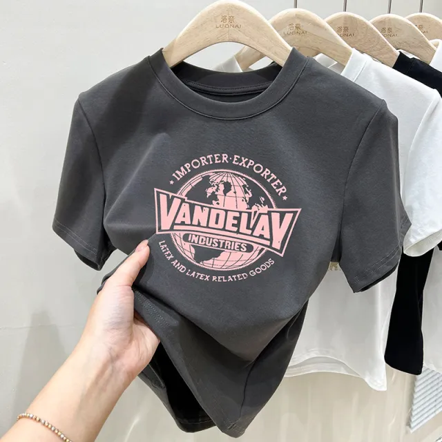 Retro Slim fit Crop top Women's Short sleeved T shirt Gray - Shop at LoveMi