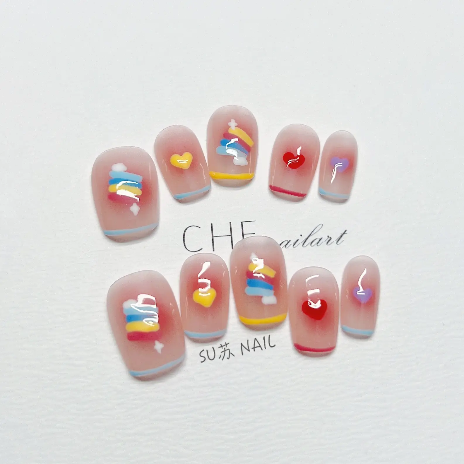 Handmade Custom Wear Nail Rainbow Candy