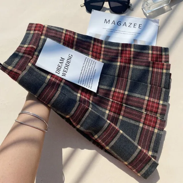 Plaid Pleated Skirt For Women, Autumn And Winter A line Red - Shop at LoveMi