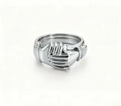 18K Solid Gold-plated Open-hand Heart-shaped Ringthree-in-one Design - Silver - View 1