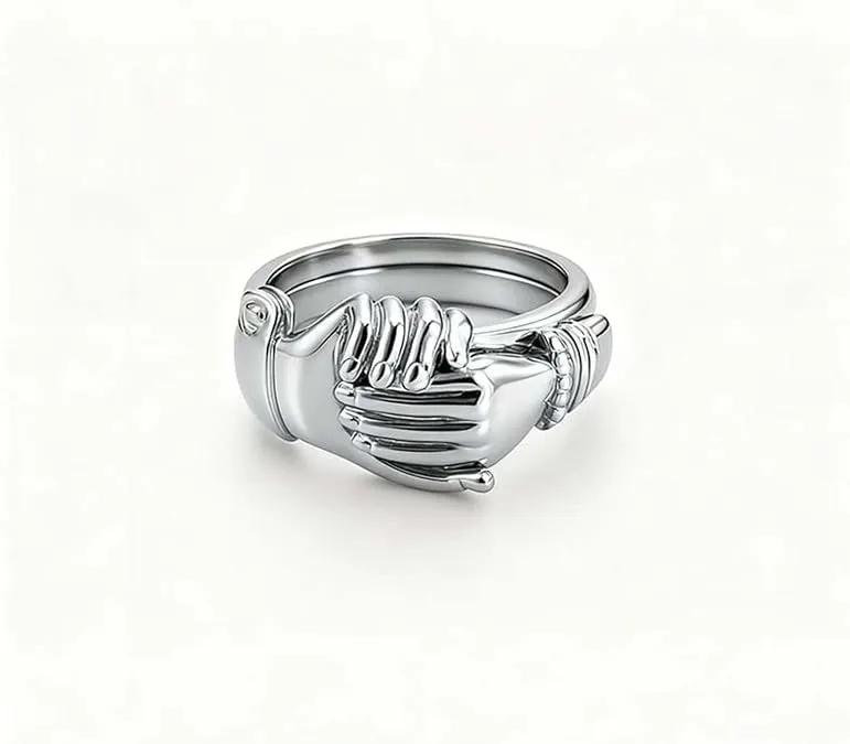 18K Solid Gold-plated Open-hand Heart-shaped Ringthree-in-one Design - Silver