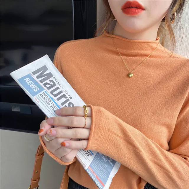 Spring And Autumn New Thin Mock Neck Sweater Women Orange - Shop at LoveMi