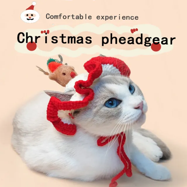 Christmas Tree Pet Head Cover Crocheted Hand woven Cat Dog Hats Pets Products Christmas Elk - Shop at LoveMi
