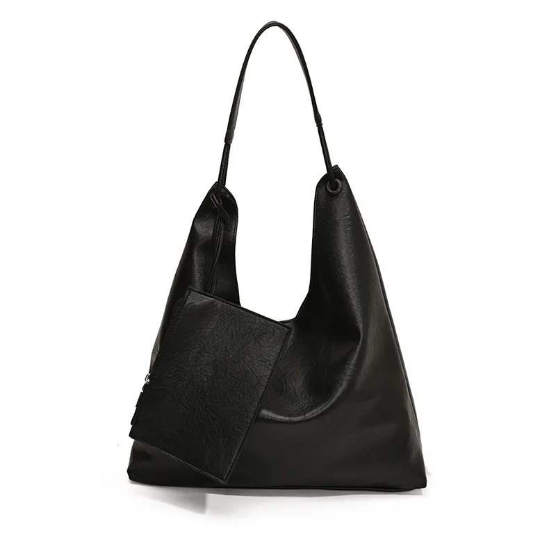 Leisure One Shoulder Shopping Bag Retro Fashion Class Commuter Tote - Black
