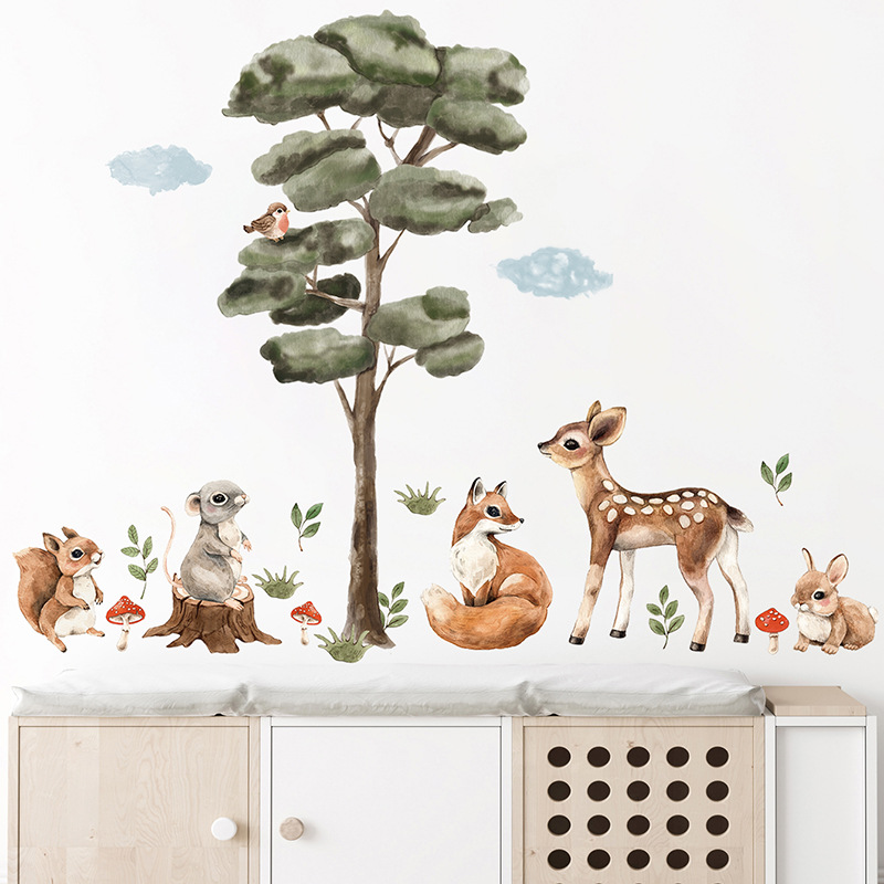 Title 7, Cartoon Big Tree Cute Small Animal Self-adhesiv...