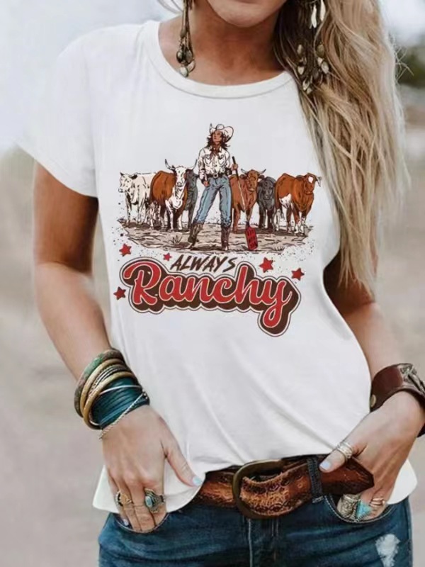 Women's T-shirt Summer Irregular Digital Printing Fashion Loose V-neck Color Short Sleeve Top