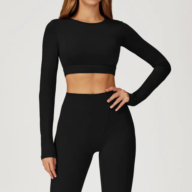 Nude Feel Tight Long Sleeve Sports Round Neck Yoga Long Sleeve Top Advanced Black - Shop at LoveMi