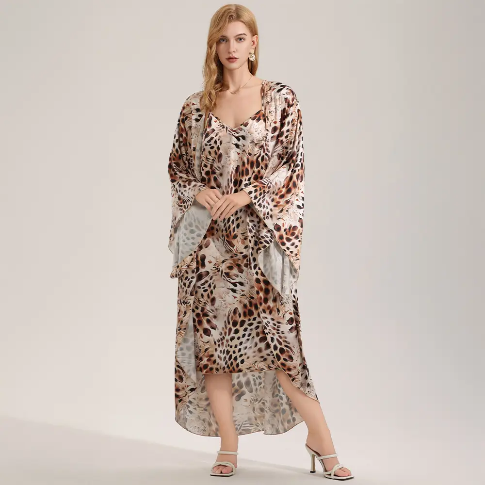 Elegant Printed Satin Chiffon Camisole Robe SpringSummer Two-Piece Set