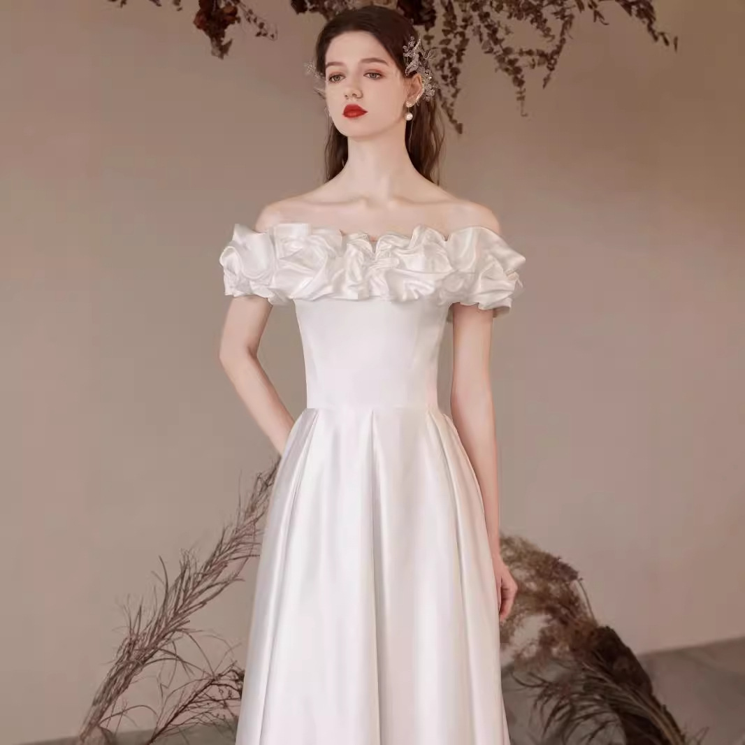 Marriage Engagement White Satin License Dress