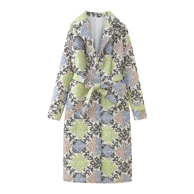 Contrast Color Retro Pocket Waistband Cotton padded Coat Light Green - Shop at LoveMi