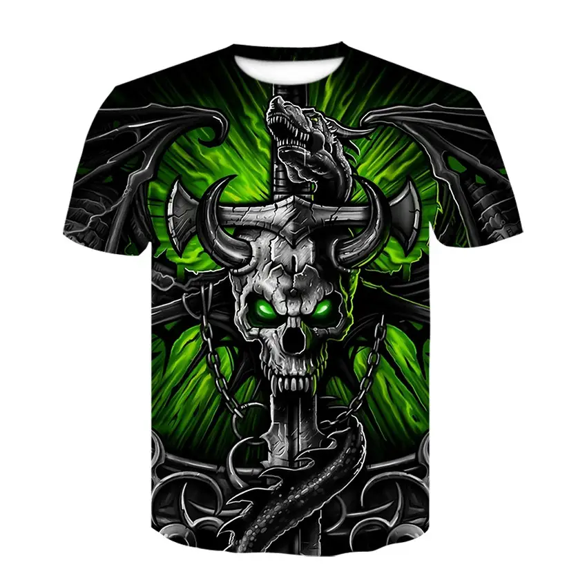 AliExpress Amazon Summer Skull T-shirt Men's 3D Digital Printing Short Sleeve Crew Neck Casual Bottoming Shirt