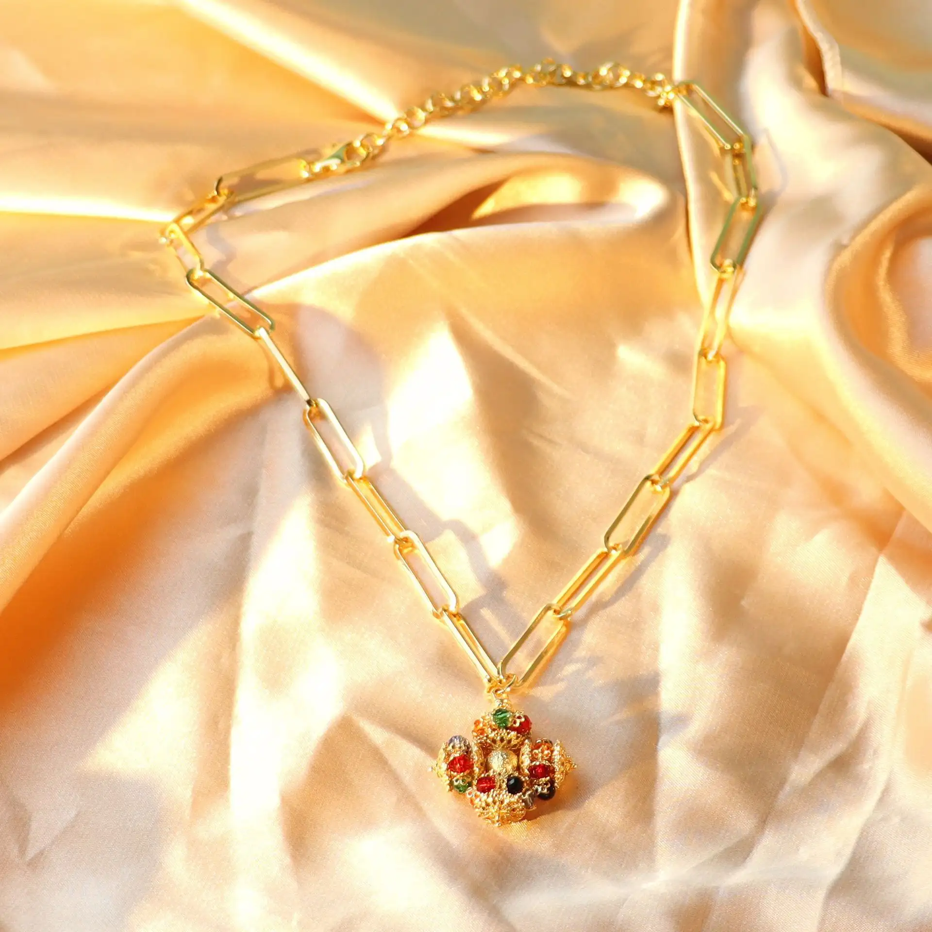 Versatile And Exquisite Cross Colorful Bead Earrings Necklace