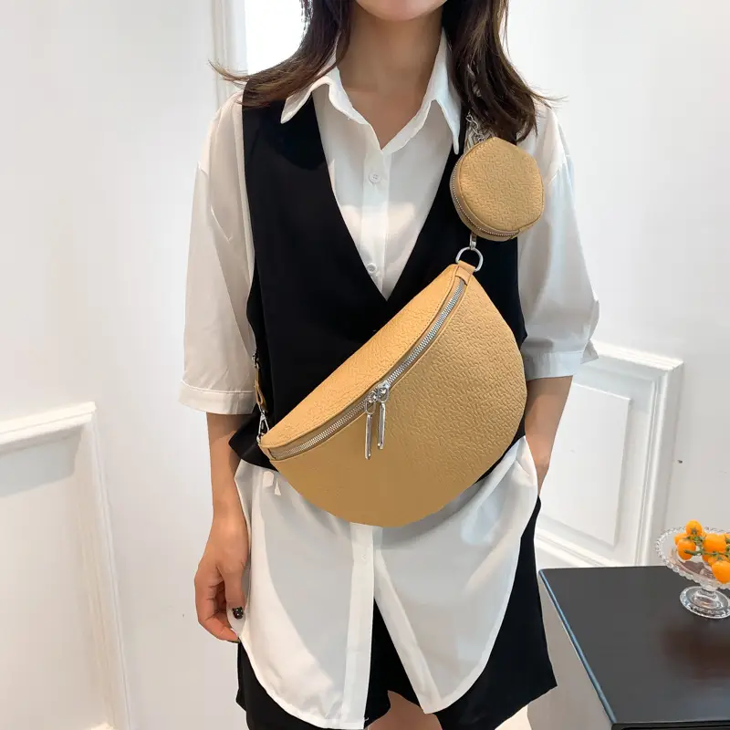 Solid Color Saddle Lock Zipper Texture Crossbody Bag Women