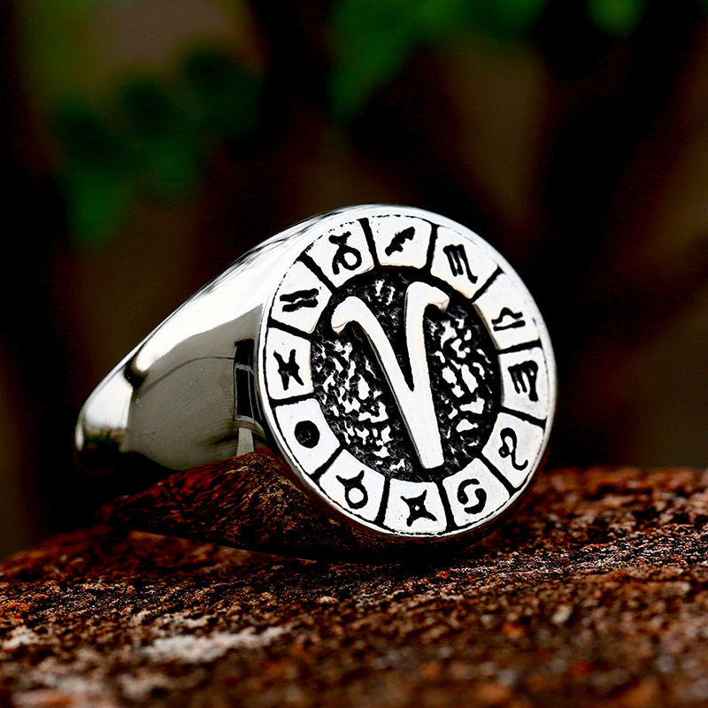 New 12 Constellation Titanium Steel Ring European And American Retro Fine Throw Men's Ring Hand Jewelry