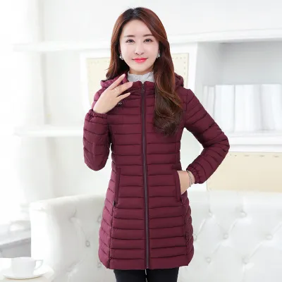 Autumn And Winter Lightweight Cotton Coat Women's Mid length Wine - Shop at LoveMi