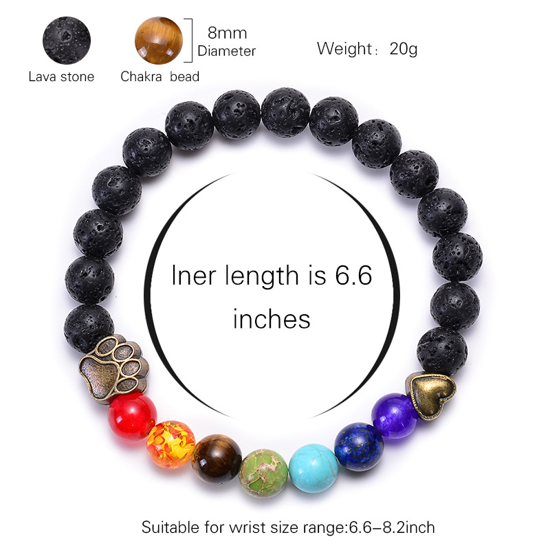 Dog's Paw Peach Heart Lava Volcanic Rock Energy Yoga Bracelet