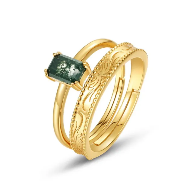 Gold plated Silver Green Moss Adjustable Ring For Women Adjustable Opening - Shop at LoveMi