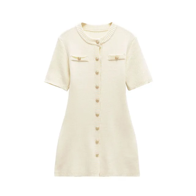 Dress Women's European And American Style Round Neck Knitted Short Sleeve Design Sense Minority All match White - Shop at LoveMi