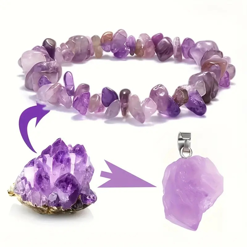 Natural Stone Amethyst Crystal Bud Irregular Rough Stone Necklace