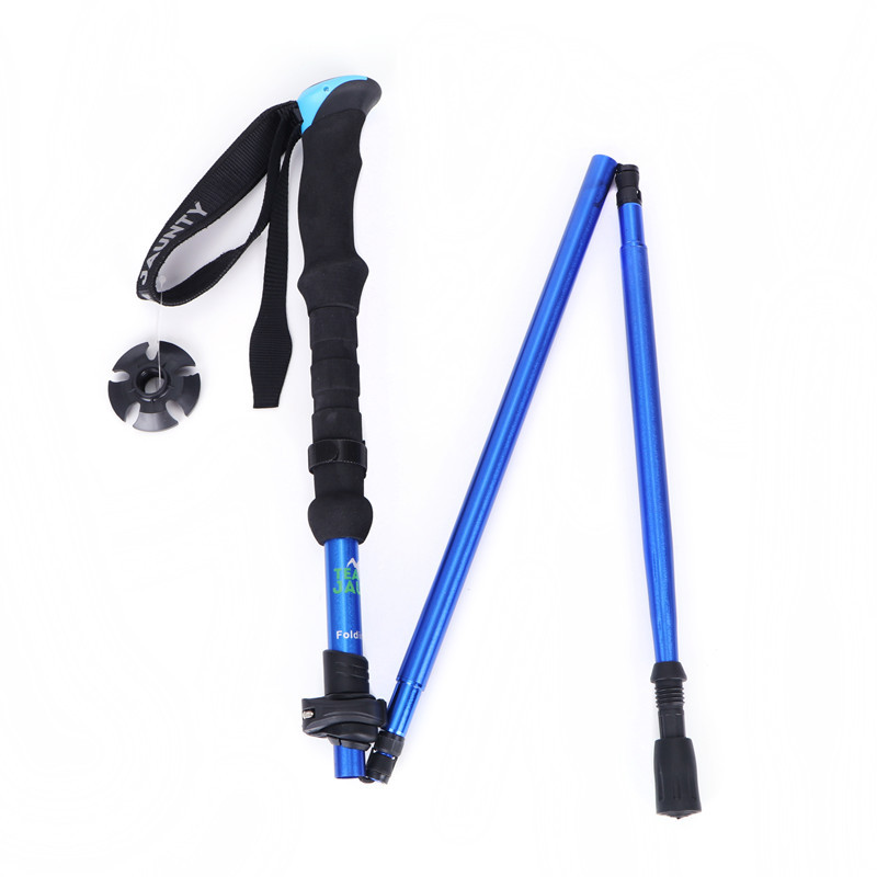High-strength Four-section Telescopic Folding Short Alpenstock EVA Outdoor Straight Handle Walking Stick With Buggy Bag