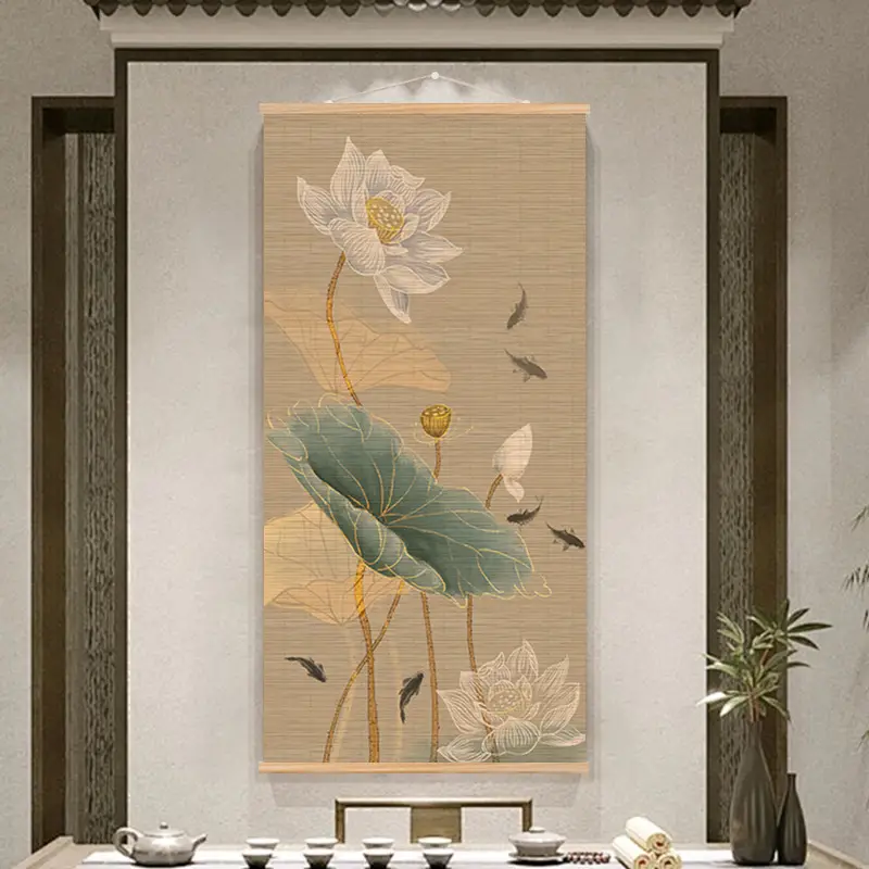 Living Room Entrance Tea Room Sofa Background Bamboo Curtain Scroll Painting