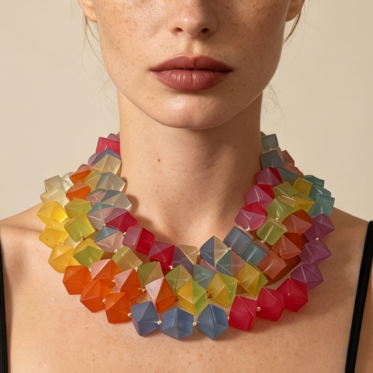 Niche Design Color-Block Matte Square Resin Necklace For Women