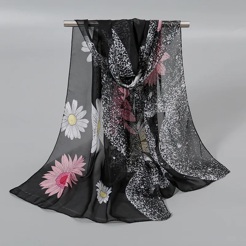 Little Chiffon Small Silk Scarf Scarf For Women - Xq4371 Black