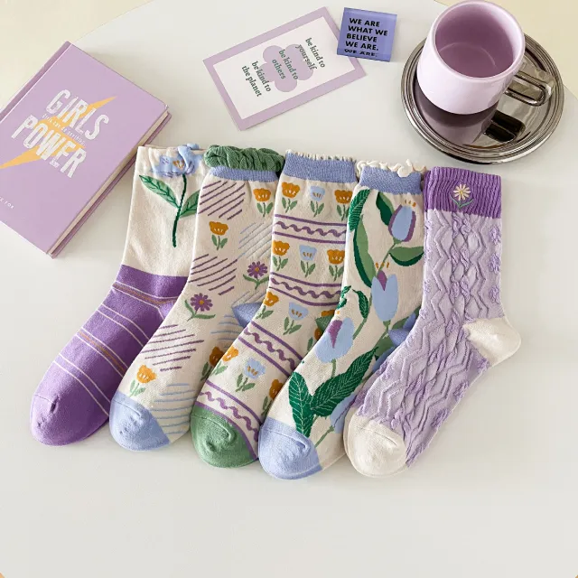 Original New Arrivals Purple Female Cotton Socks Assorted Color 5 Pairs - Shop at LoveMi