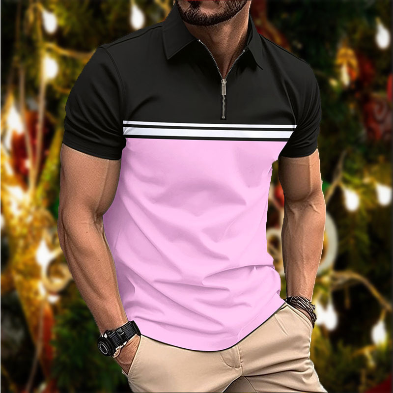 Mens Stylish Slim-fit POLO Shirt With A Pointed Collar And Chest Stripes