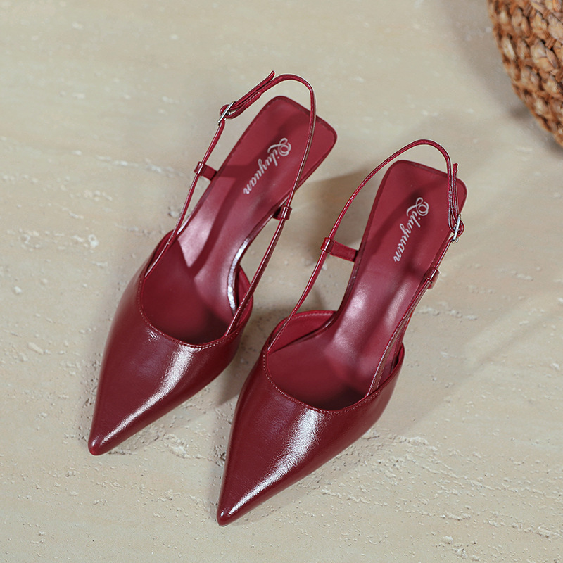 Sexy Wine-red Pointed-toe Sandals