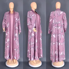 Digital Printing Cardigan Long Robe European And American Clothing Two-piece Suit 8839 - Purple - View 1