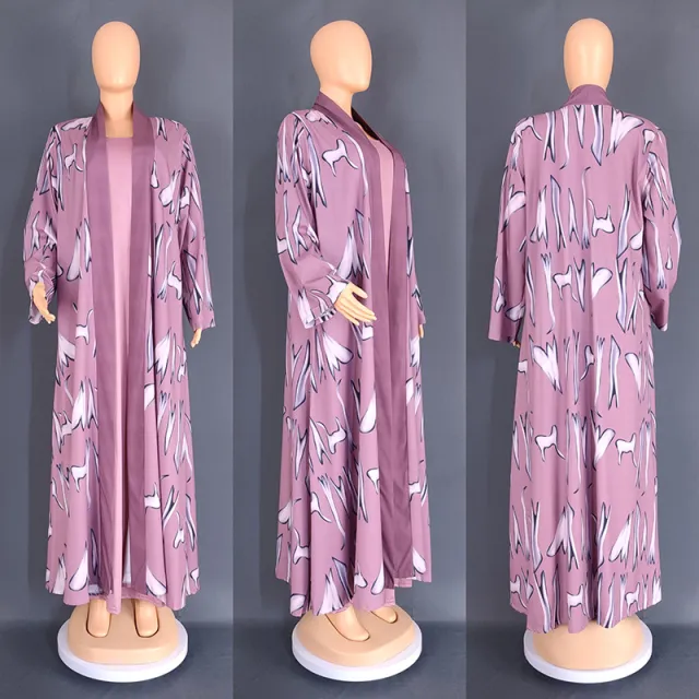 Digital Printing Cardigan Long Robe European And American Clothing Two piece Suit 8839 Purple - Shop at LoveMi