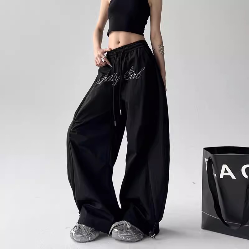 Men's And Women's Letter Embroidery Retro Paratrooper Pants Black - Shop at LoveMi