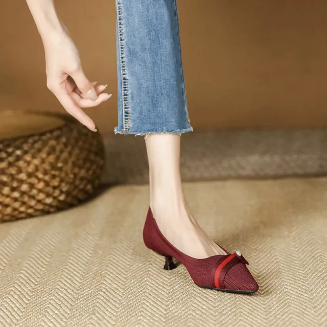 Woven Low cut Pointed toe Stilettos Knitted Shoes Orange - Shop at LoveMi