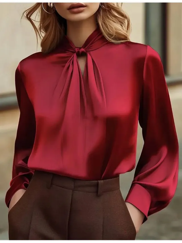 Fashionable And Stylish Hollow out Long Sleeve Versatile Niche Chic Shirt Red - Shop at LoveMi